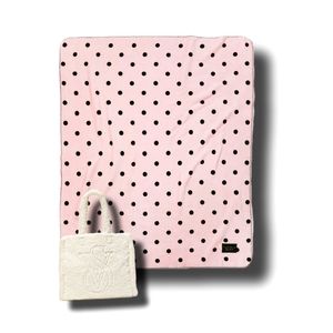 VICTORIA'S SECRET Polka Dot Sherpa Blanket and Sherpa Bag Bundle NWT